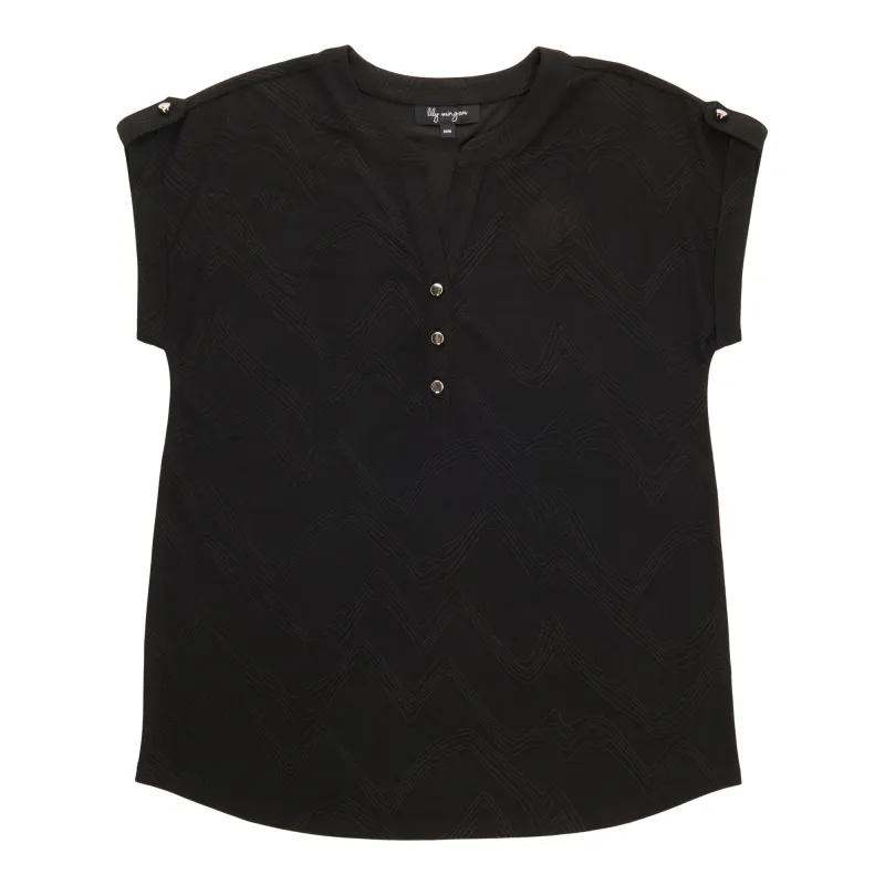 lily morgan Women's Roll Tab Sleeves Top with Buttons made by Giant Tiger