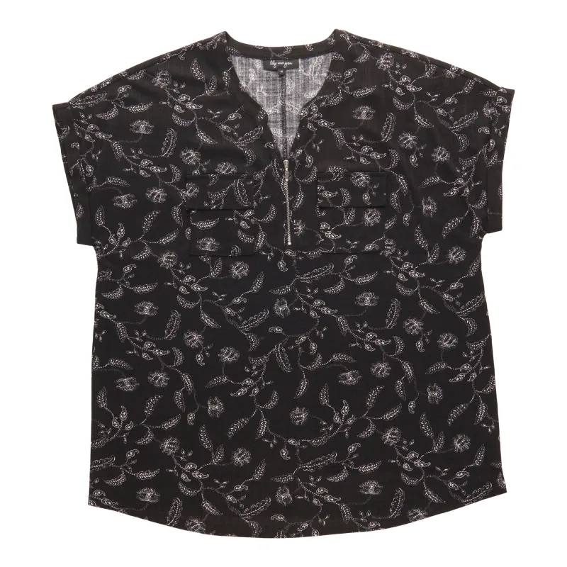 lily morgan Women's Plus Printed Top with Front Zipper made by Giant Tiger