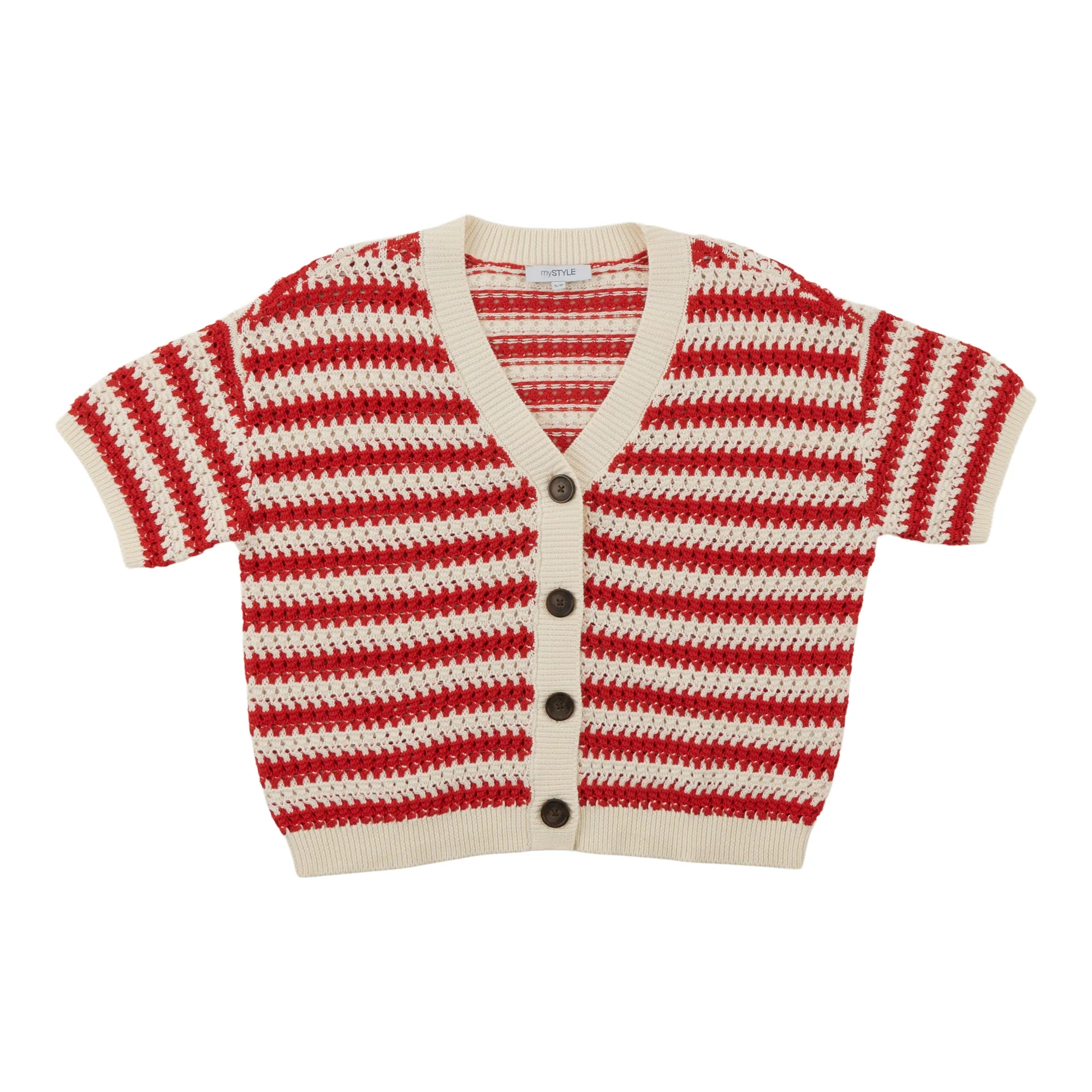 mySTYLE Women's Striped Crochet Short Sleeve Cardigan sold by Giant Tiger product image thumbnail 2