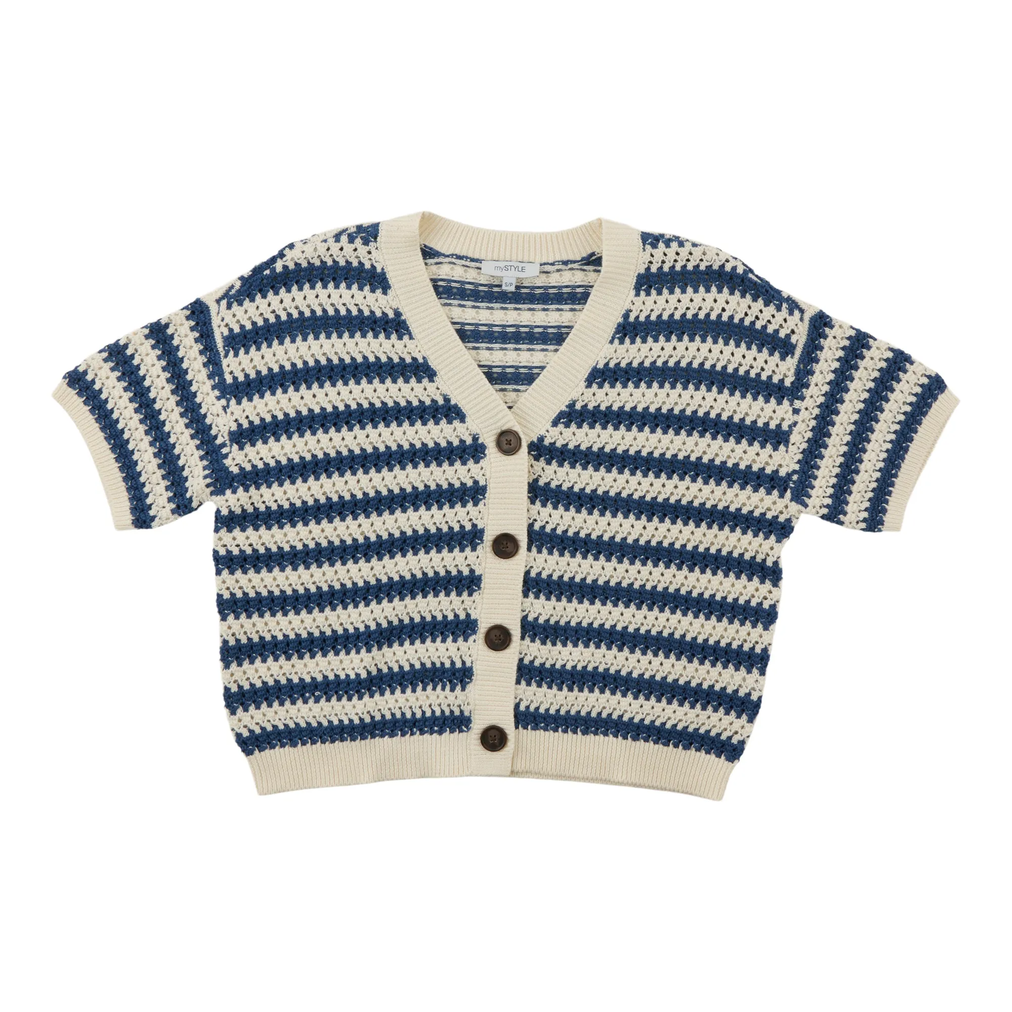 mySTYLE Women's Striped Crochet Short Sleeve Cardigan sold by Giant Tiger