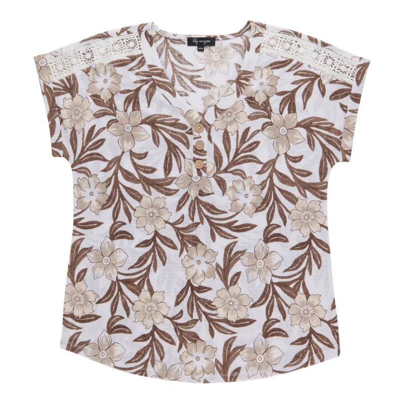 lily morgan Women's Printed Top with Lace Details made by Giant Tiger