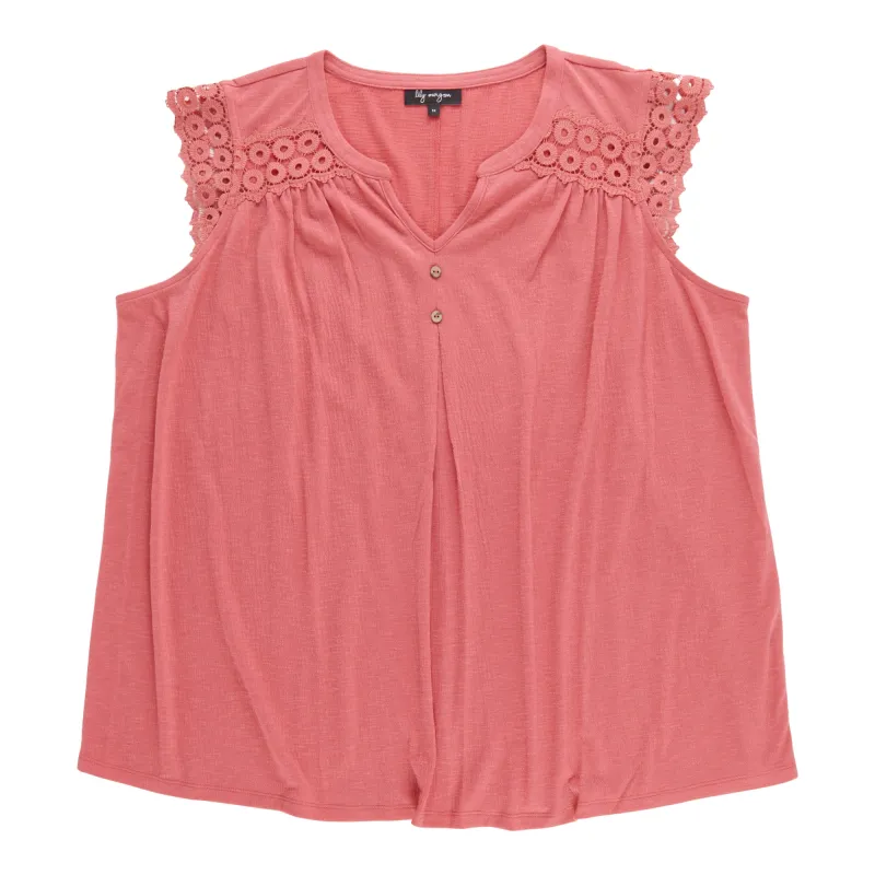 lily morgan Women's Plus Top with Lace Shoulders made by Giant Tiger