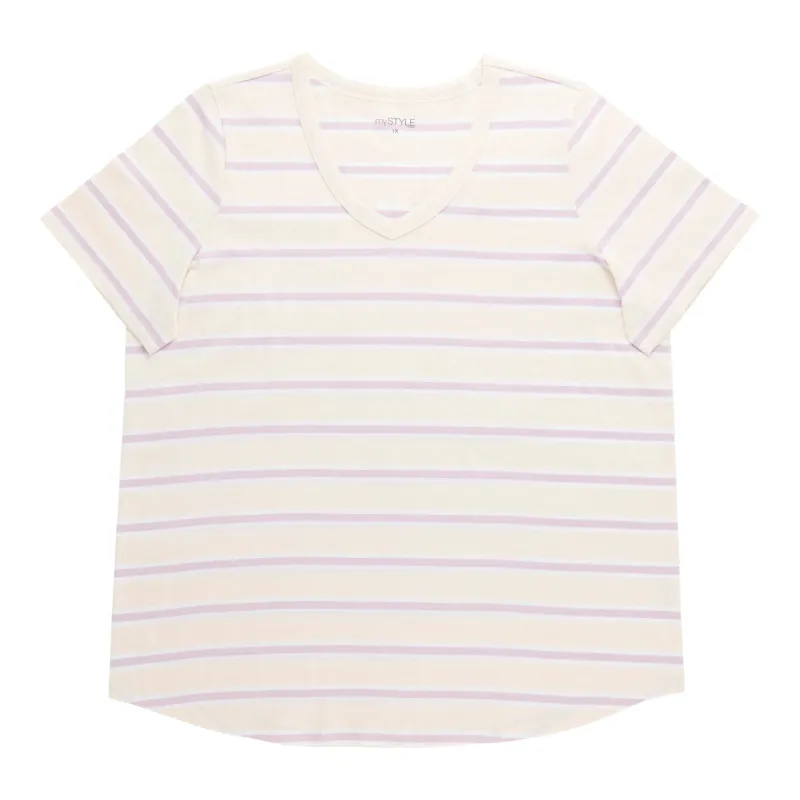 mySTYLE Women's Plus V-Neck Striped T-Shirt made by Giant Tiger
