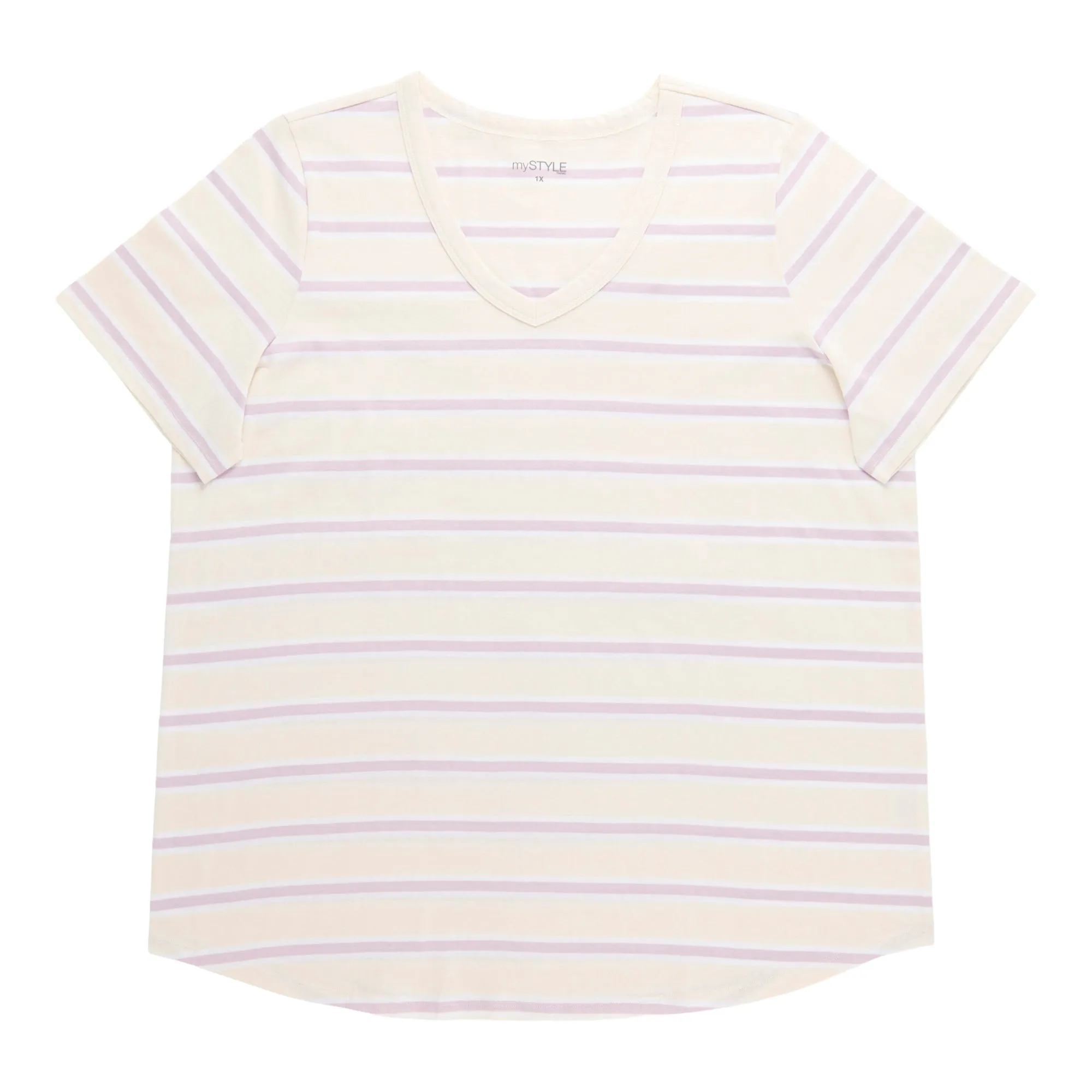 mySTYLE Women's Plus V-Neck Striped T-Shirt sold by Giant Tiger