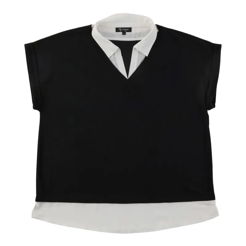 lily morgan Women's Plus Collared Two-Fer Top made by Giant Tiger