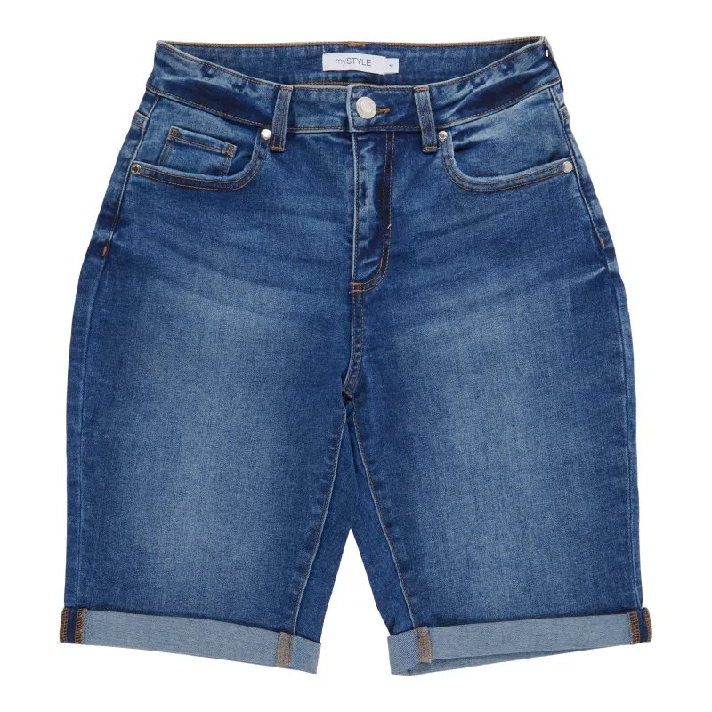 mySTYLE Women's Cool Comfort Cuffed Bermuda Denim Shorts made by Giant Tiger