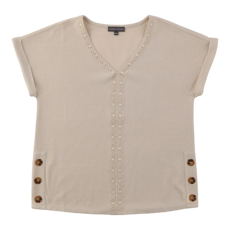 Classic Editions Women's V-Neck Top with Buttons sold by Giant Tiger