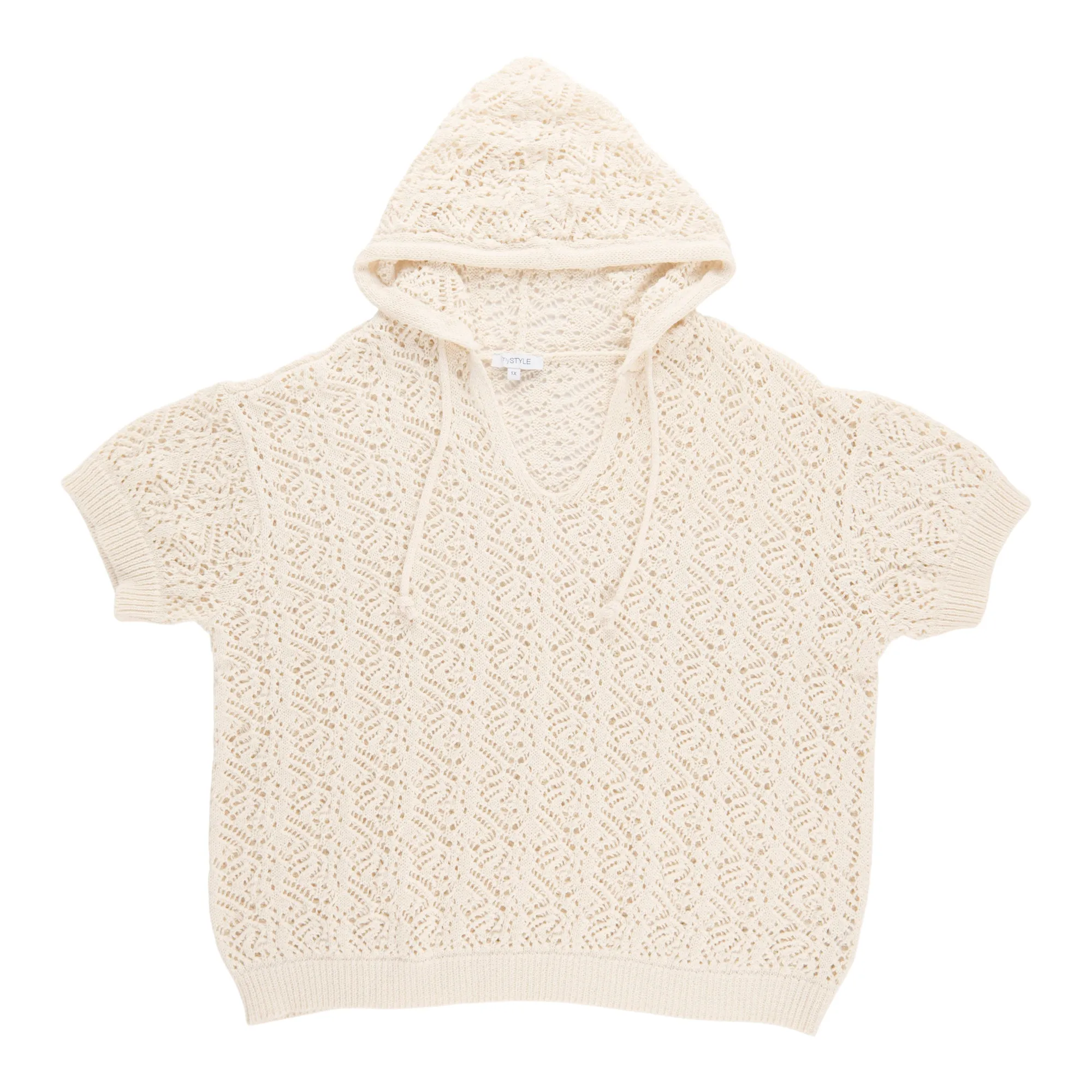 mySTYLE Women's Plus Short Sleeve Crochet Hoodie sold by Giant Tiger