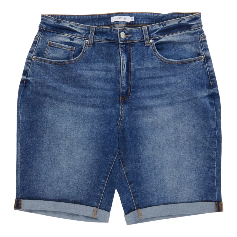 mySTYLE Women's Plus Cool Comfort Cuffed Bermuda Denim Shorts made by Giant Tiger