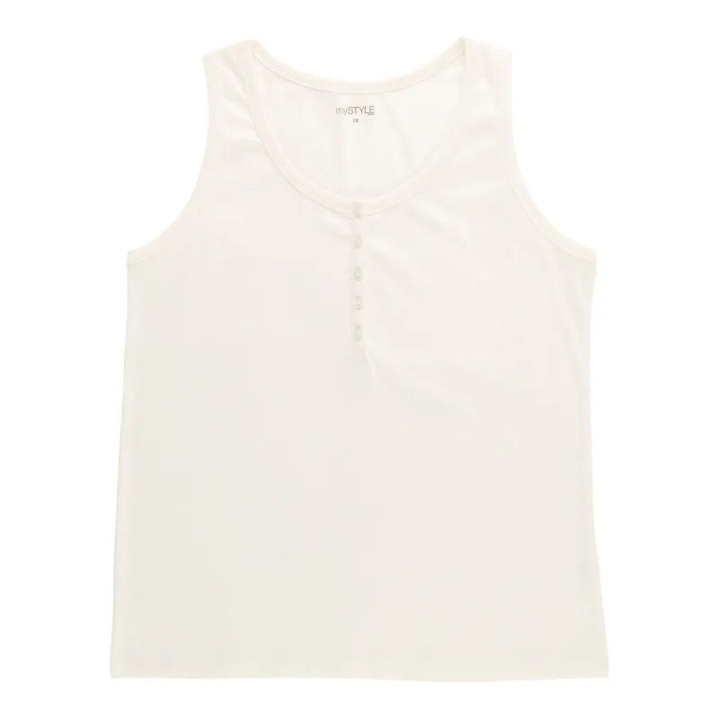 mySTYLE Women's Plus Ribbed Henley Tank Top made by Giant Tiger