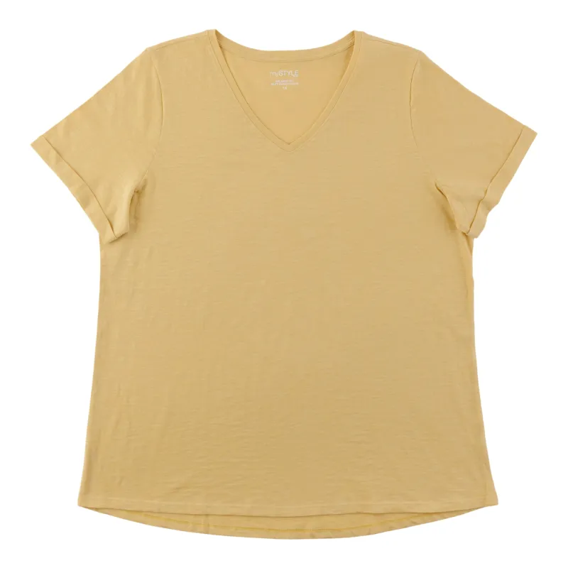 mySTYLE Women's Plus Rolled Sleeve V-Neck Tee made by Giant Tiger