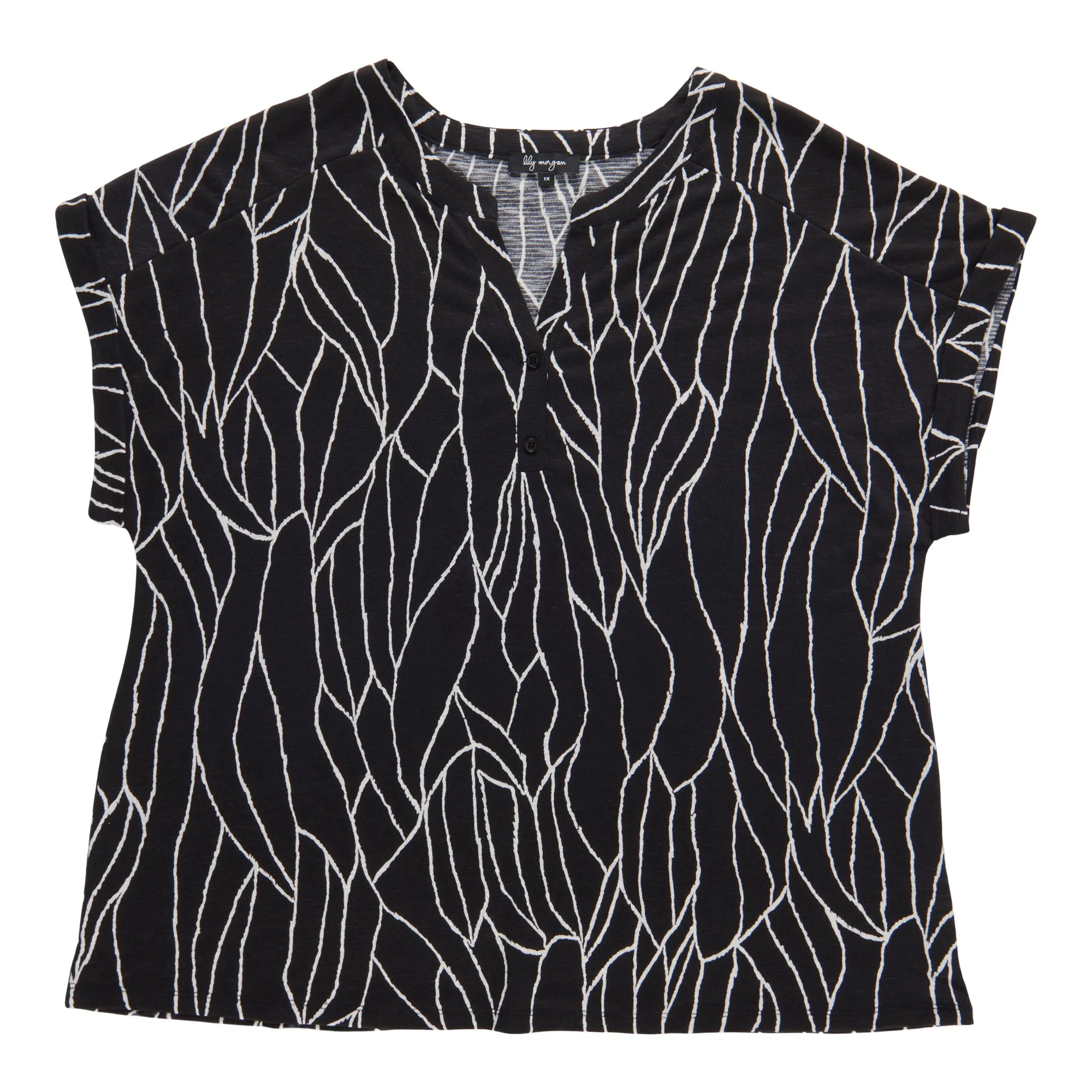lily morgan Women's Plus Printed Nehru Collar Top sold by Giant Tiger