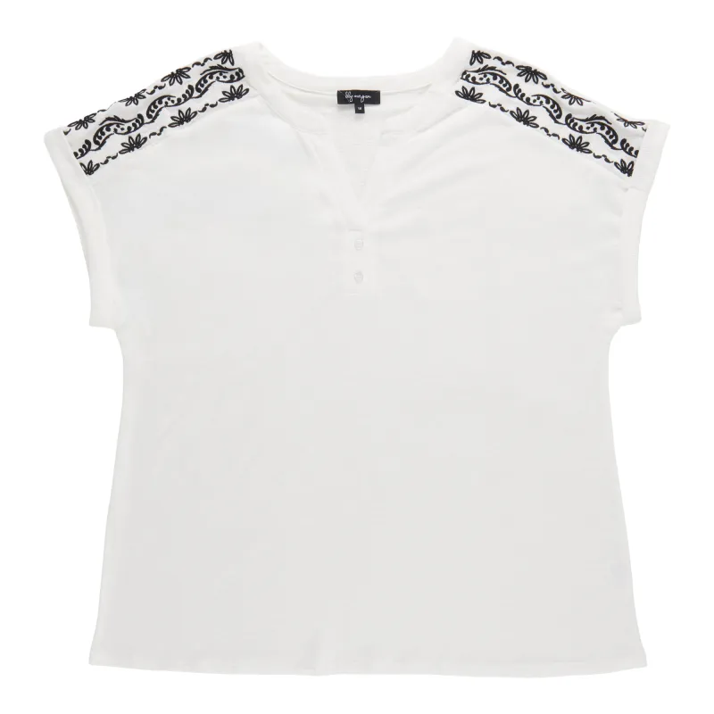 lily morgan Women's Plus Top with Embroidery Detail made by Giant Tiger