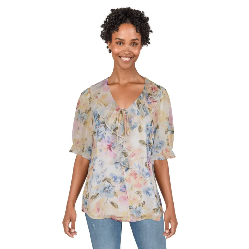 lily morgan Women's Printed Ruffle Blouse made by Giant Tiger