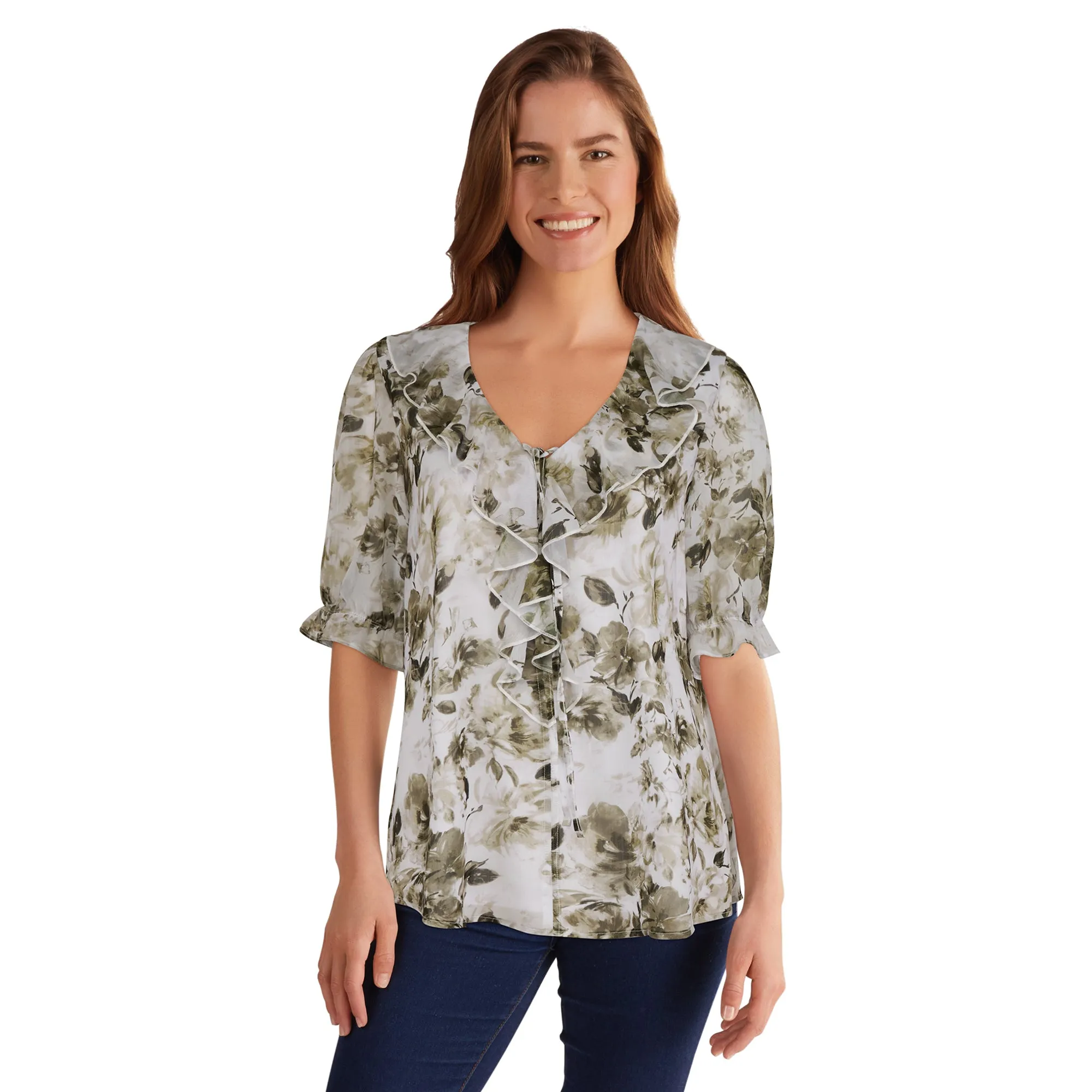 lily morgan Women's Printed Ruffle Blouse sold by Giant Tiger product image thumbnail 2