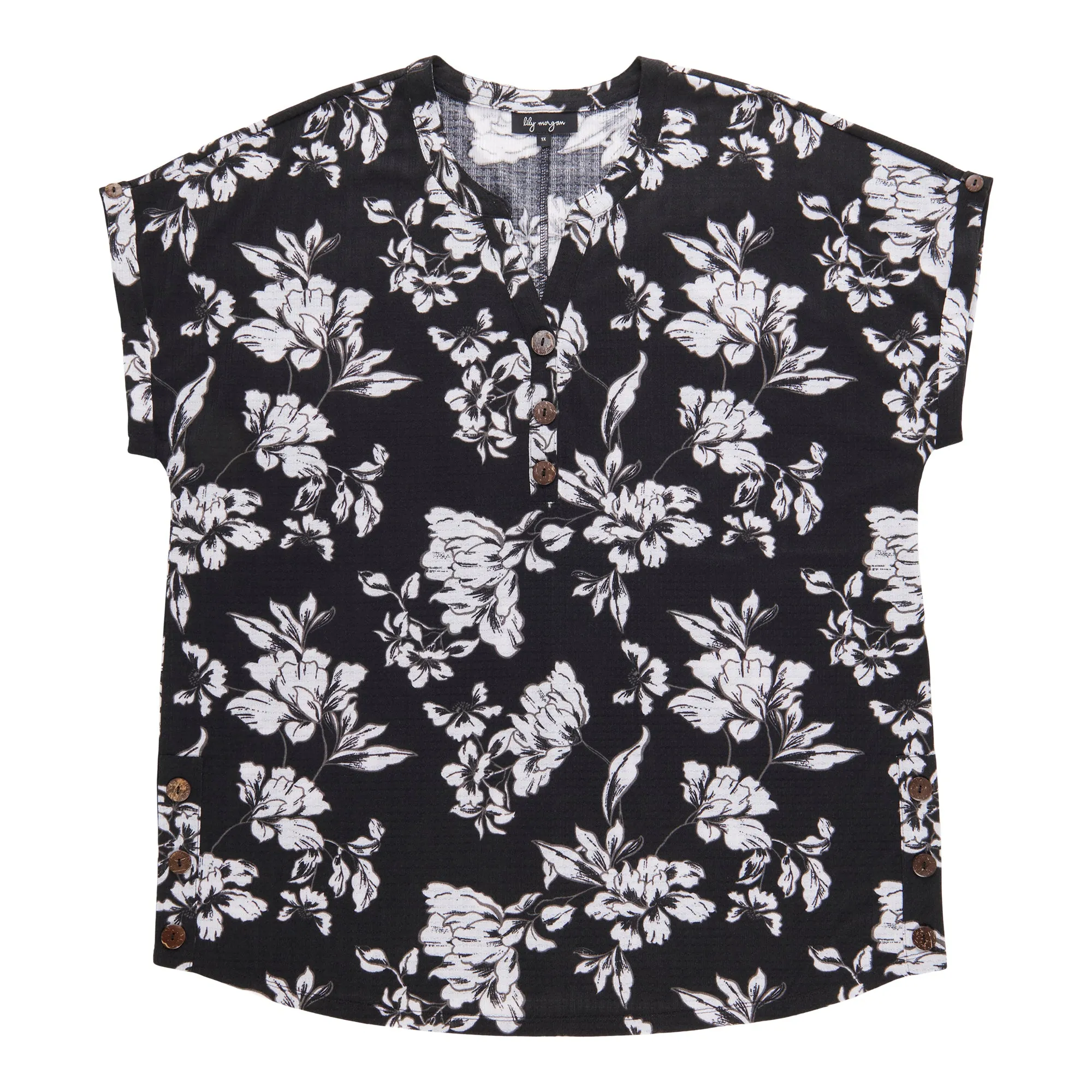 lily morgan Women's Plus Printed Top with Coconut Buttons sold by Giant Tiger