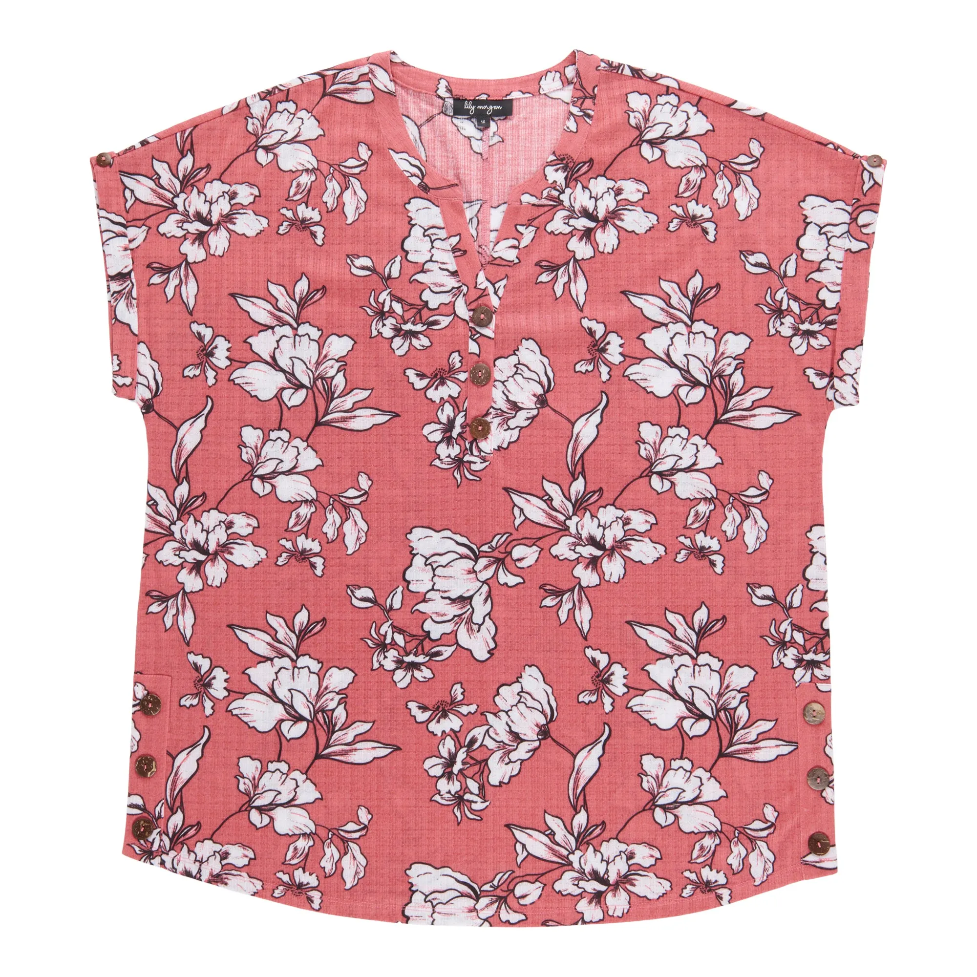 lily morgan Women's Plus Printed Top with Coconut Buttons sold by Giant Tiger product image thumbnail 2