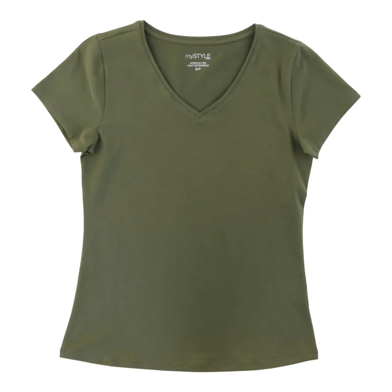 mySTYLE Women's V-Neck Stretchy Tee made by Giant Tiger