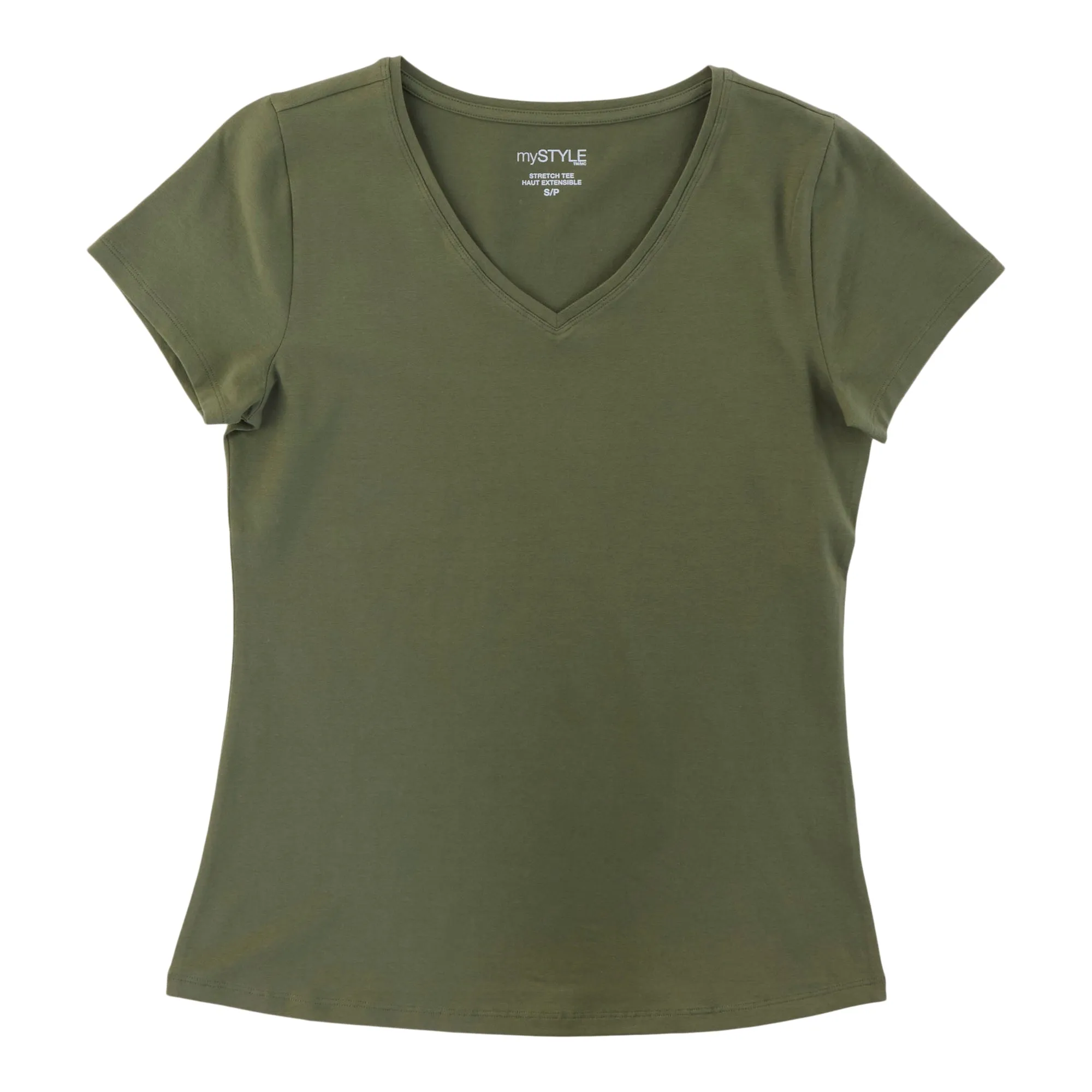 mySTYLE Women's V-Neck Stretchy Tee sold by Giant Tiger