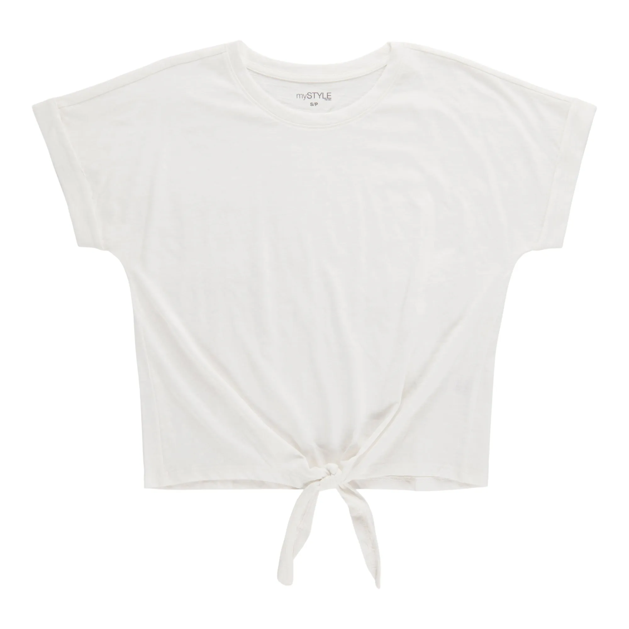 mySTYLE Women's Rolled Sleeves Tie Front T-Shirt sold by Giant Tiger