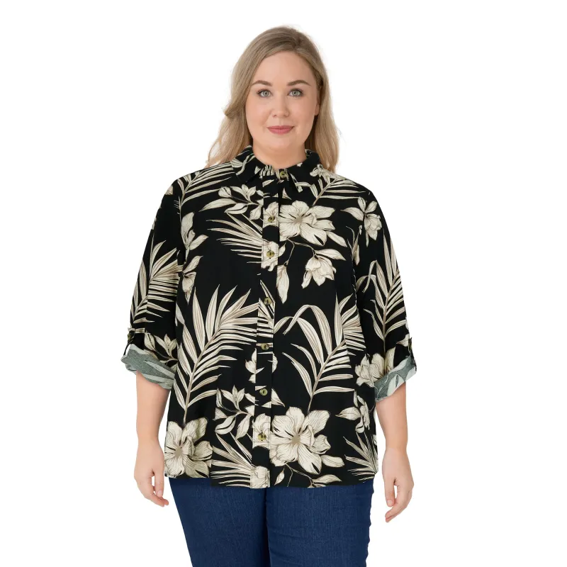 lily morgan Women's Plus Printed Silky Linen Blouse made by Giant Tiger