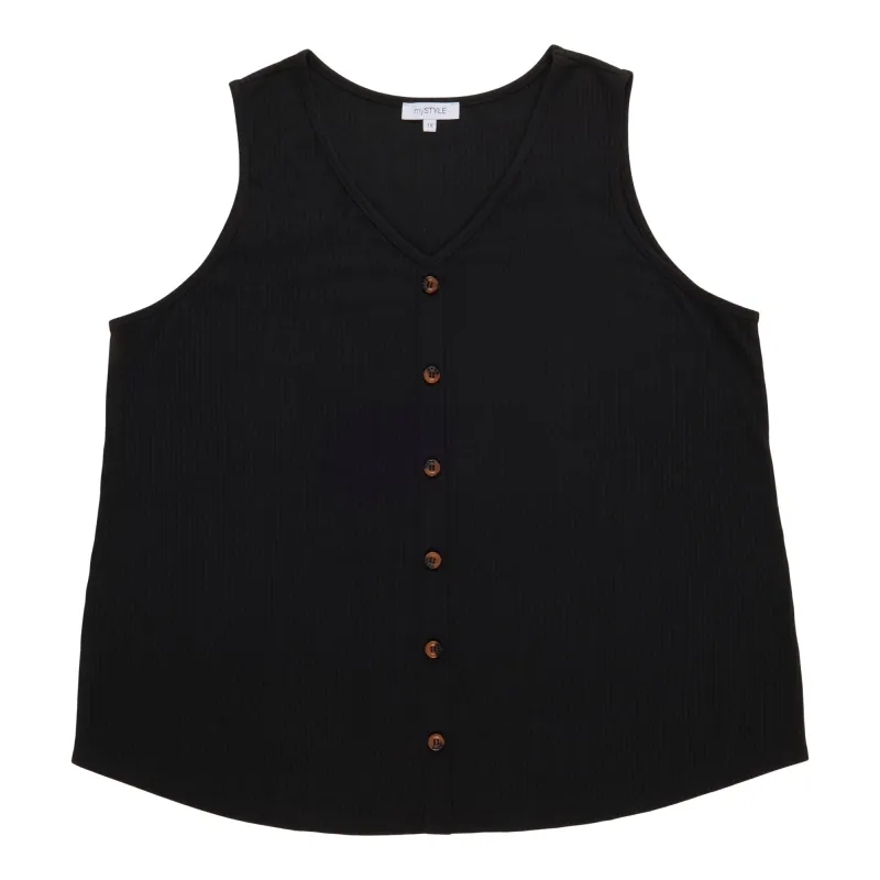 mySTYLE Women's Plus Ribbed Button Front Tank Top made by Giant Tiger