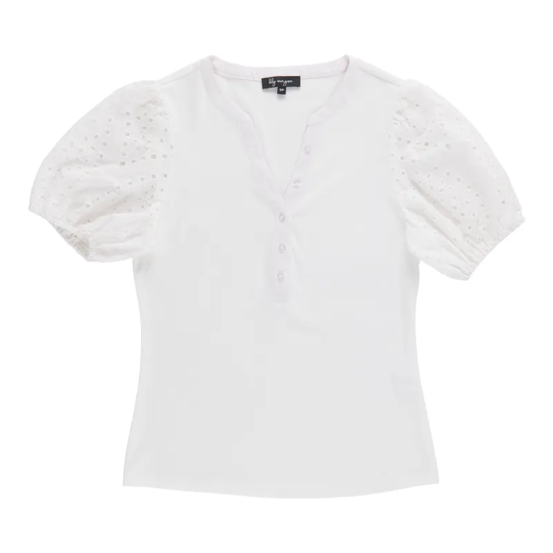 lily morgan Women's Lace-Sleeve Top made by Giant Tiger