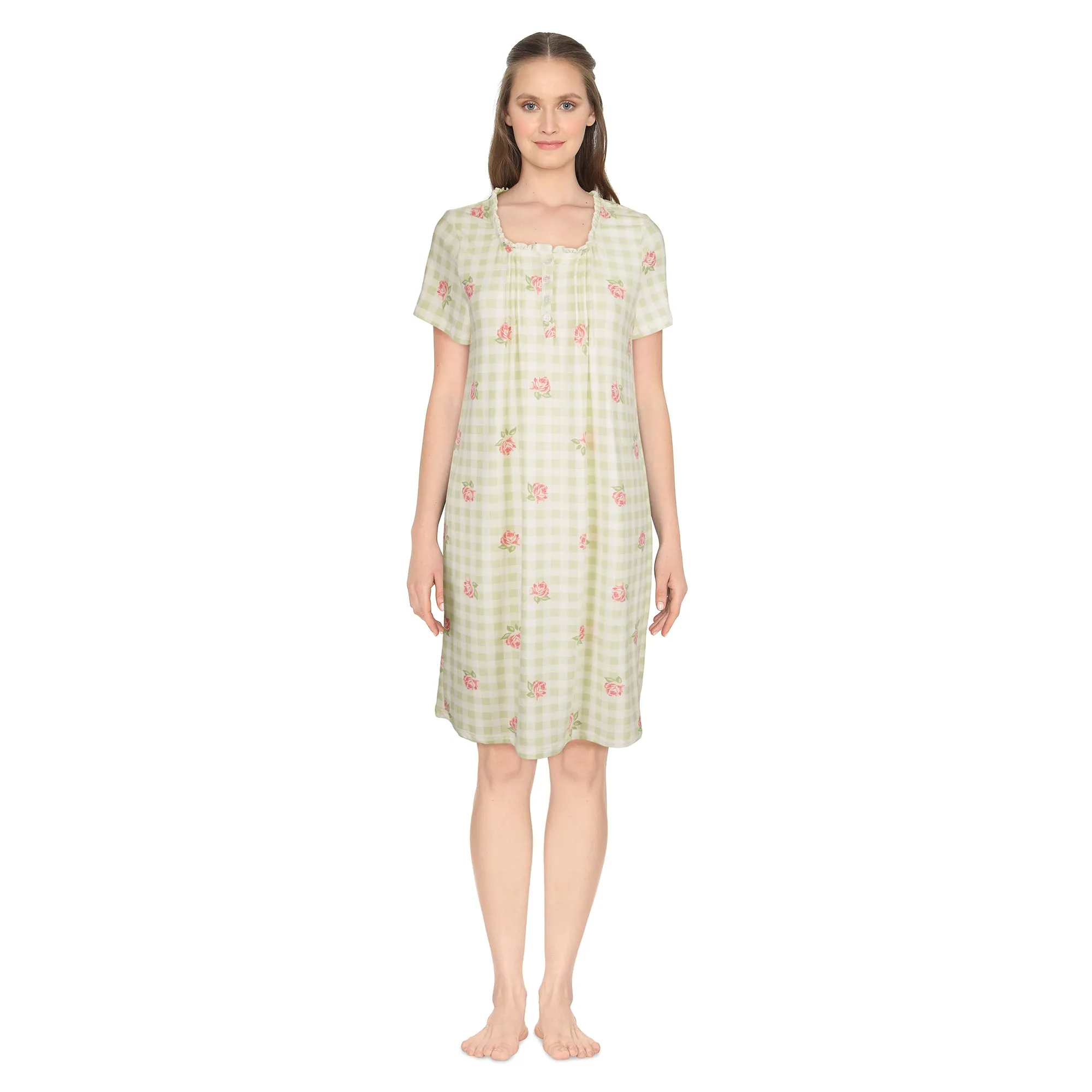 Carisma Women's Printed Short Sleeve Ruffle Nightgown sold by Giant Tiger product image thumbnail 3