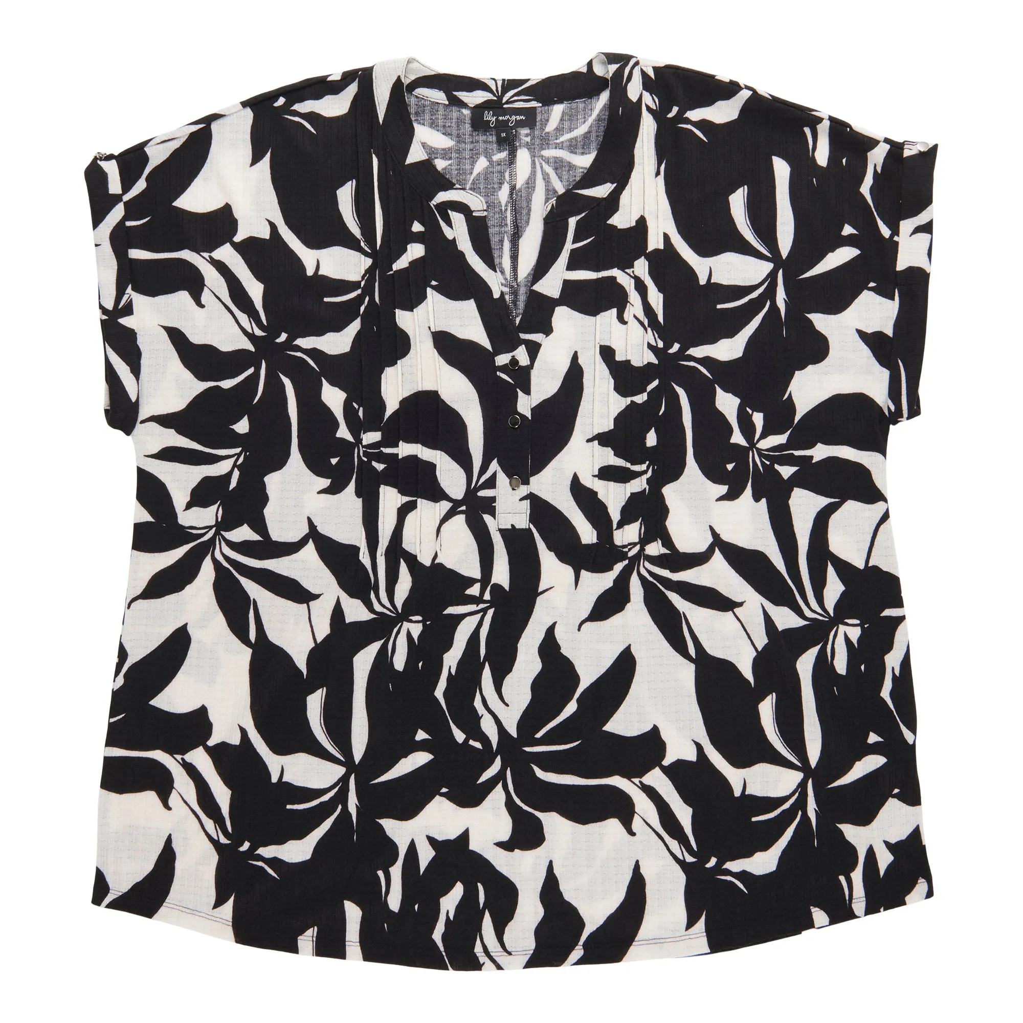 lily morgan Women's Plus Printed Pintuck Top sold by Giant Tiger