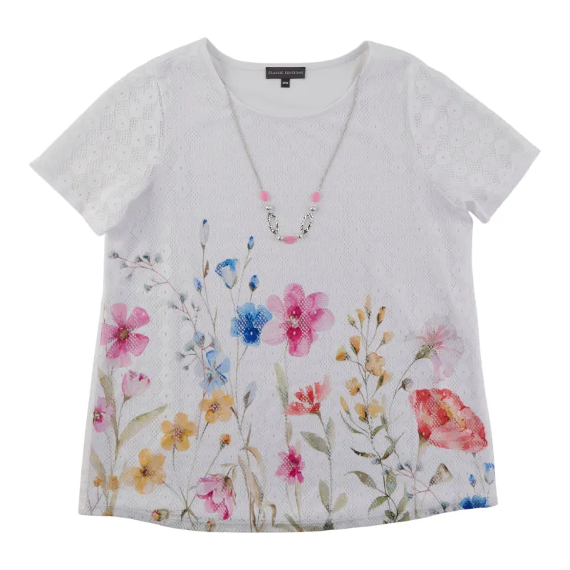 Classic Editions Women's Short Sleeve Crochet Top with Necklace made by Giant Tiger