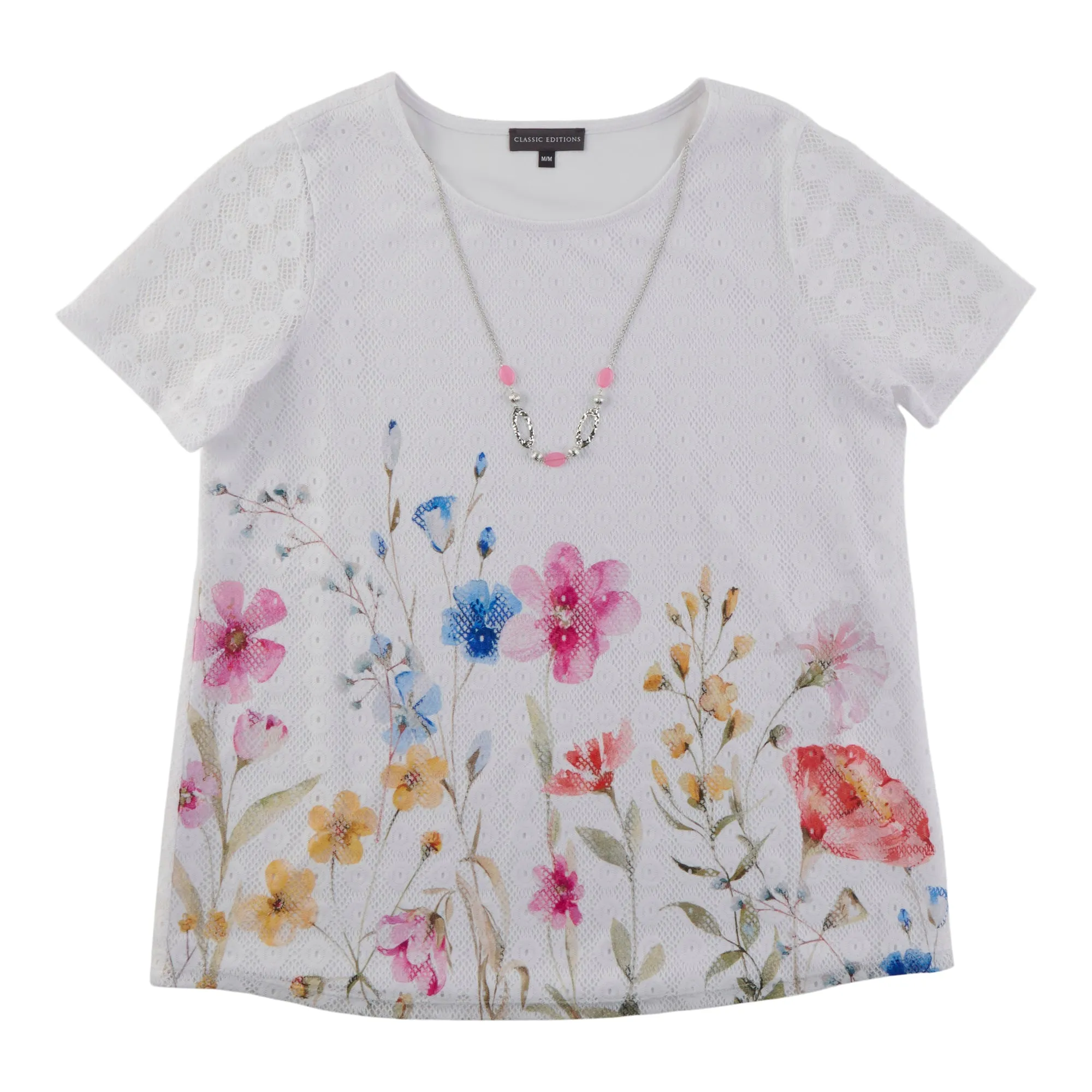 Classic Editions Women's Short Sleeve Crochet Top with Necklace sold by Giant Tiger