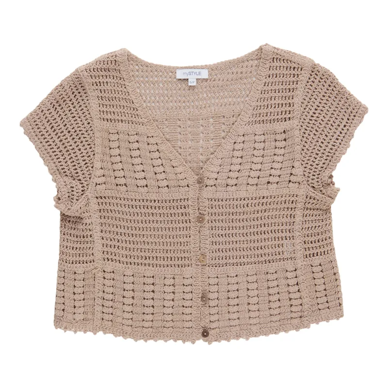 mySTYLE Women's Short Sleeve Crochet Cardigan made by Giant Tiger