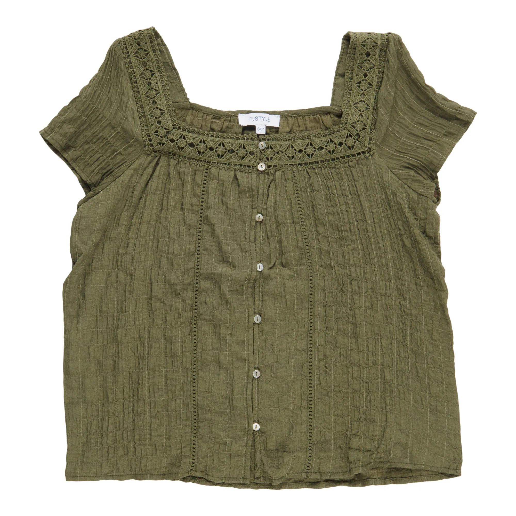mySTYLE Women's Crinkle Gauze Crochet Top sold by Giant Tiger product image thumbnail 2