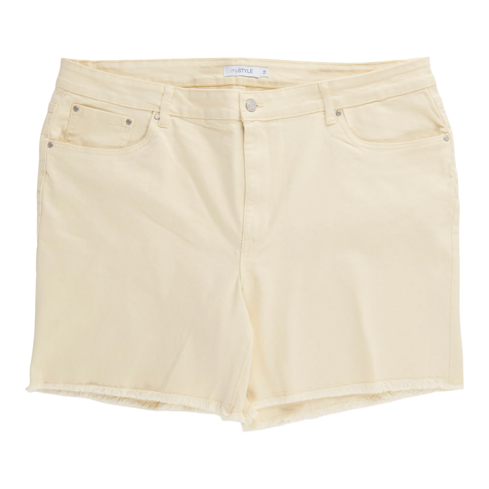 mySTYLE Women's Plus Sicily Frayed Coloured Denim Shorts sold by Giant Tiger