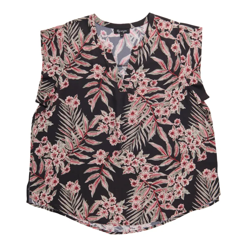 lily morgan Women's Plus Printed V-Neck Blouse made by Giant Tiger