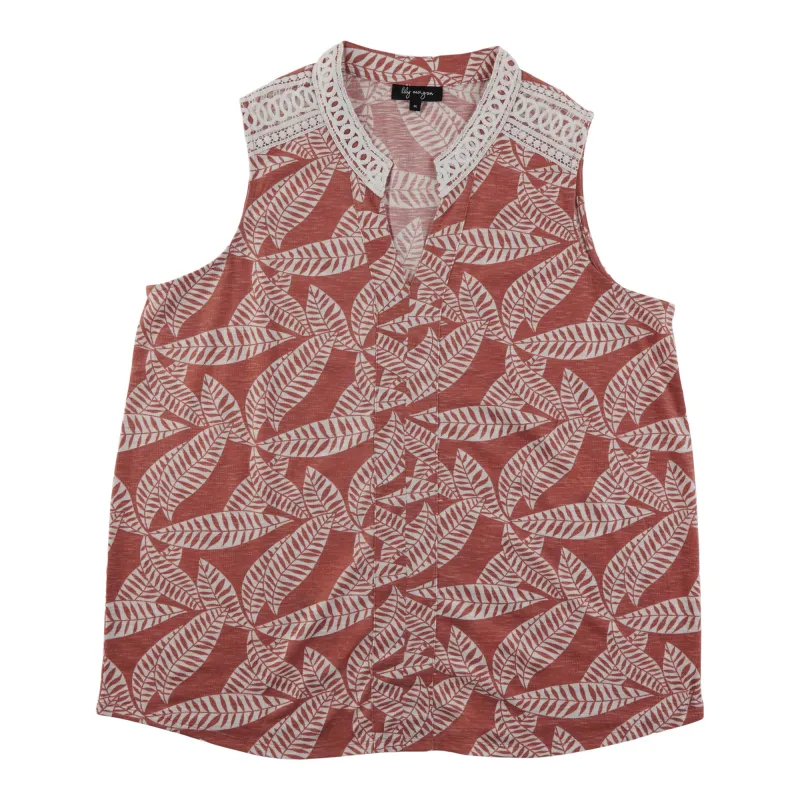 lily morgan Women's Plus Nehru Collar Top with Lace Detailing made by Giant Tiger