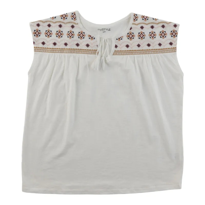 mySTYLE Women's Embroidered Tee with Tassels made by Giant Tiger