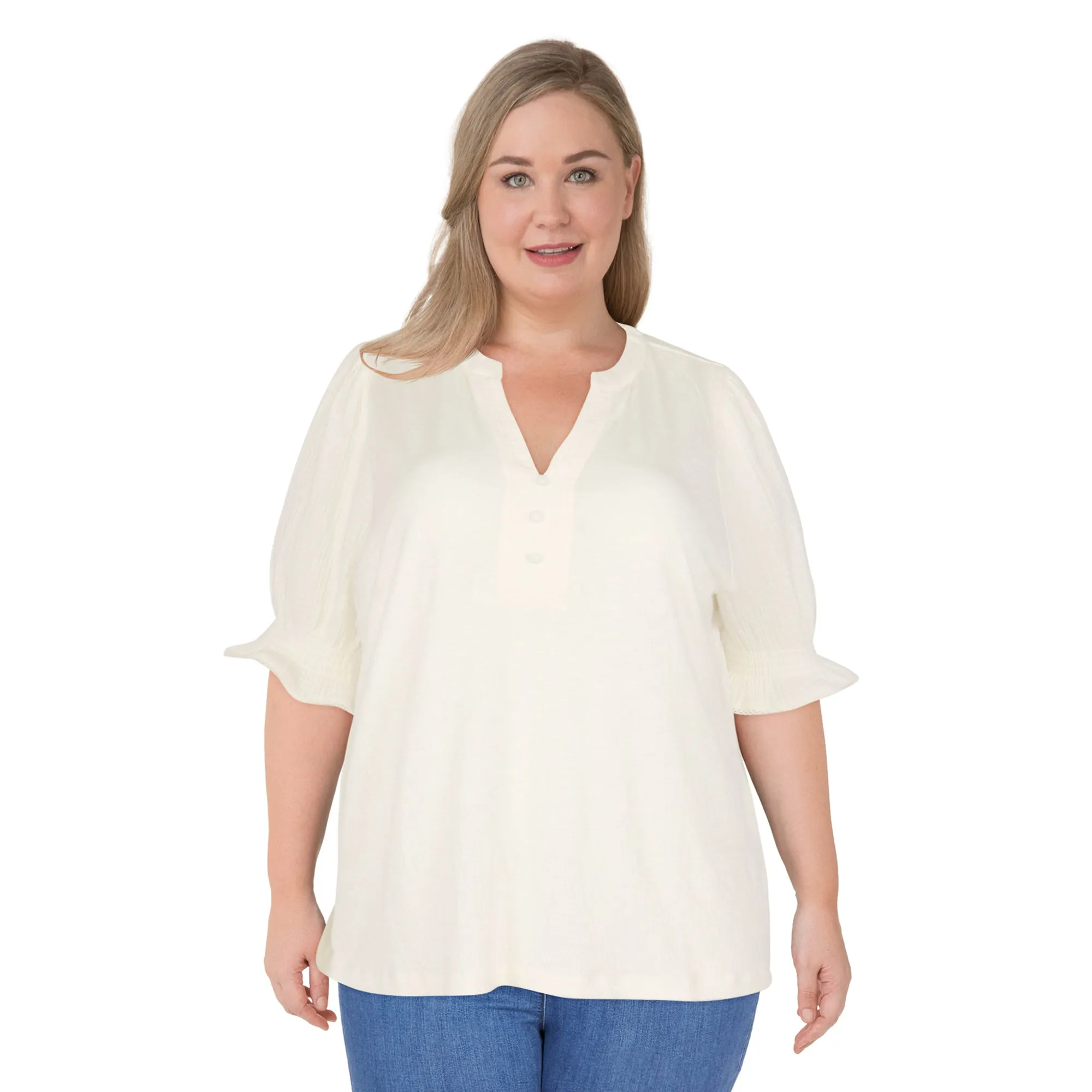 mySTYLE Women's Plus Woven Gauze Top sold by Giant Tiger