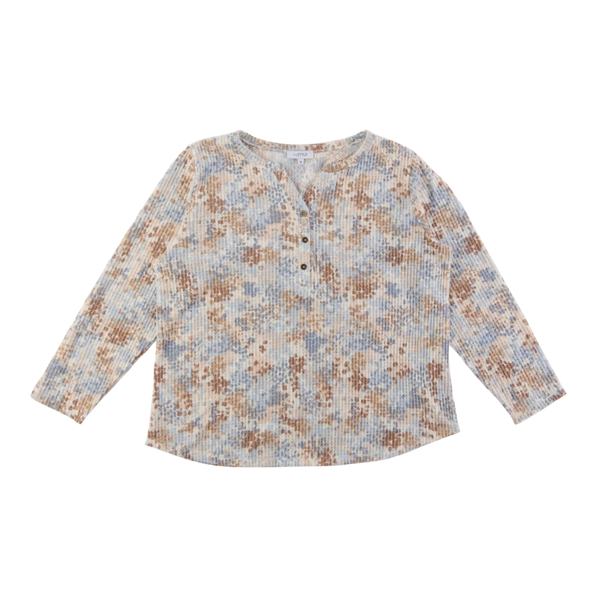 mySTYLE Women's Plus Printed Waffle Knit Top sold by Giant Tiger