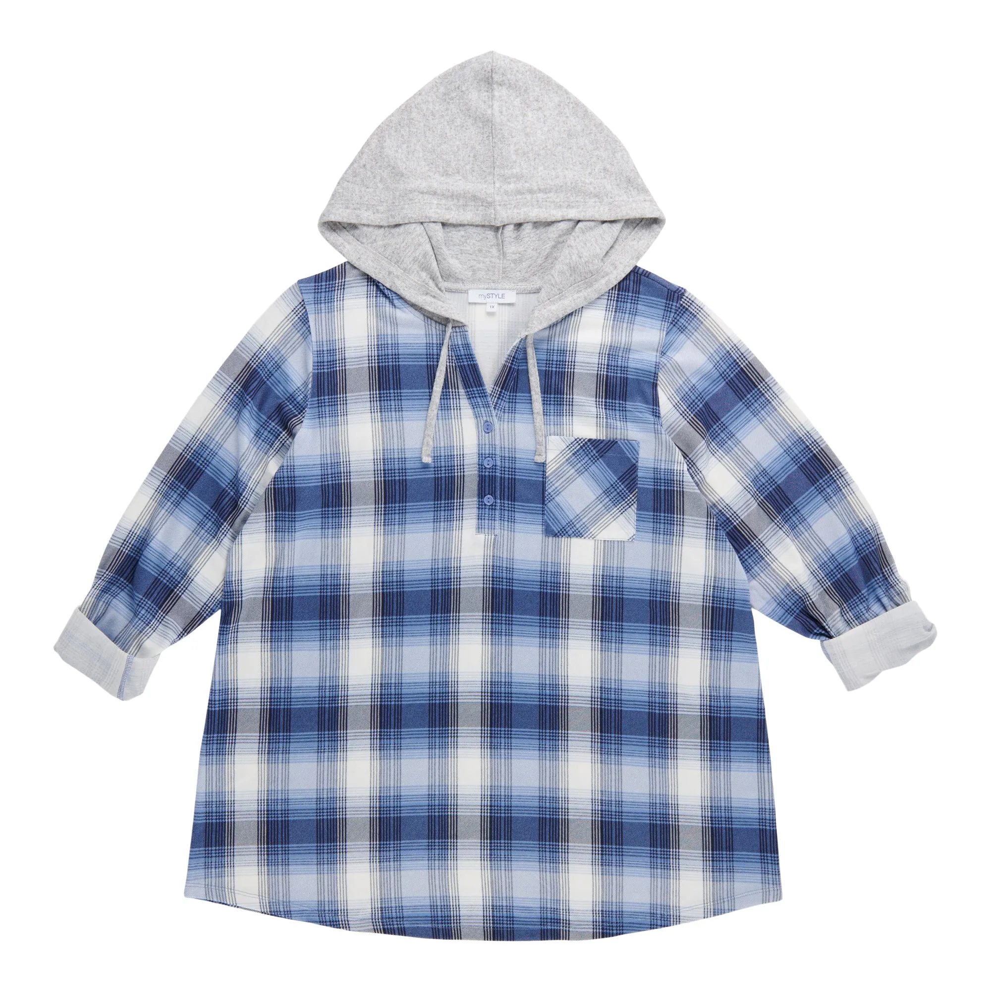 mySTYLE Women's Plus Plaid Brushed Hooded Tunic sold by Giant Tiger