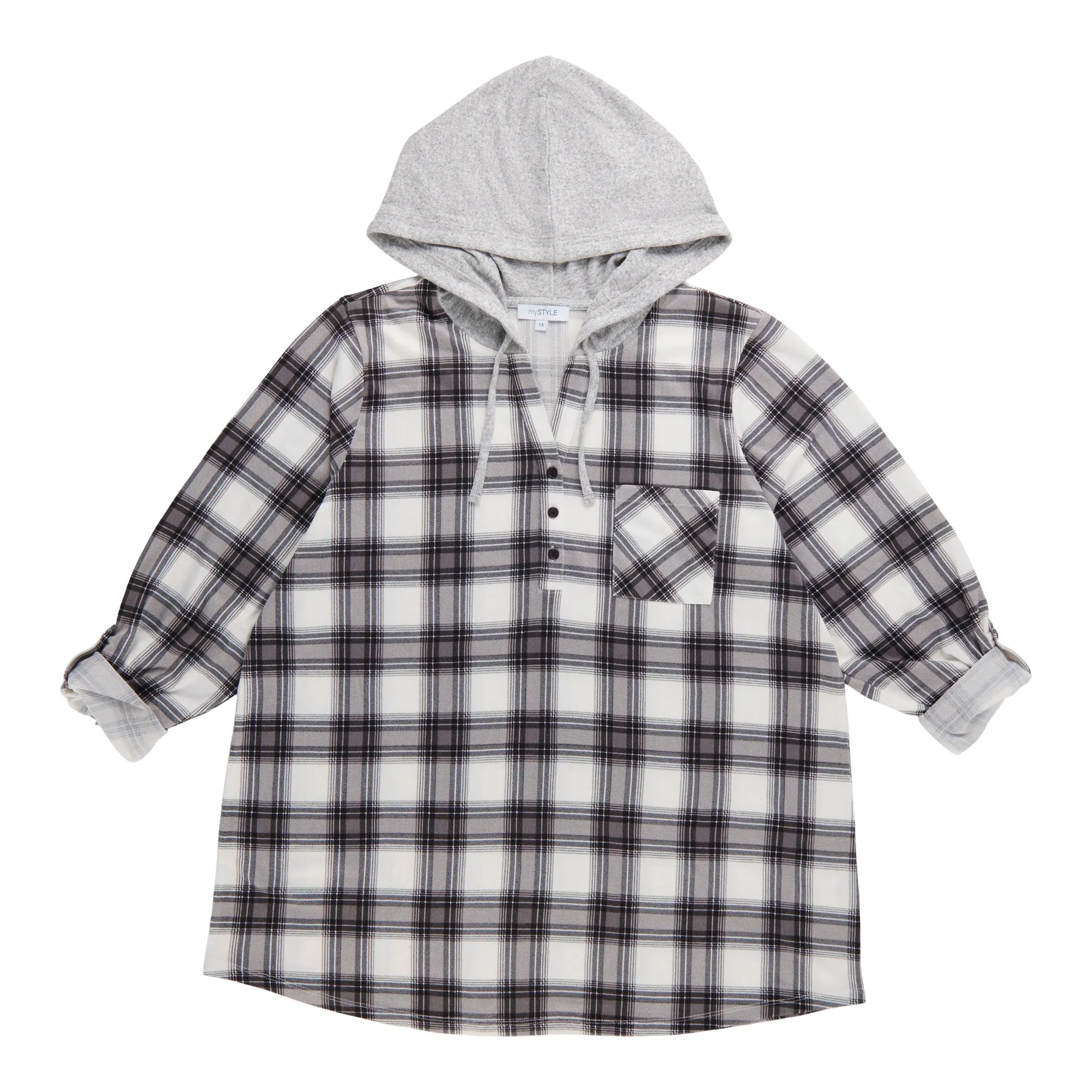 mySTYLE Women's Plus Plaid Brushed Hooded Tunic sold by Giant Tiger product image thumbnail 2