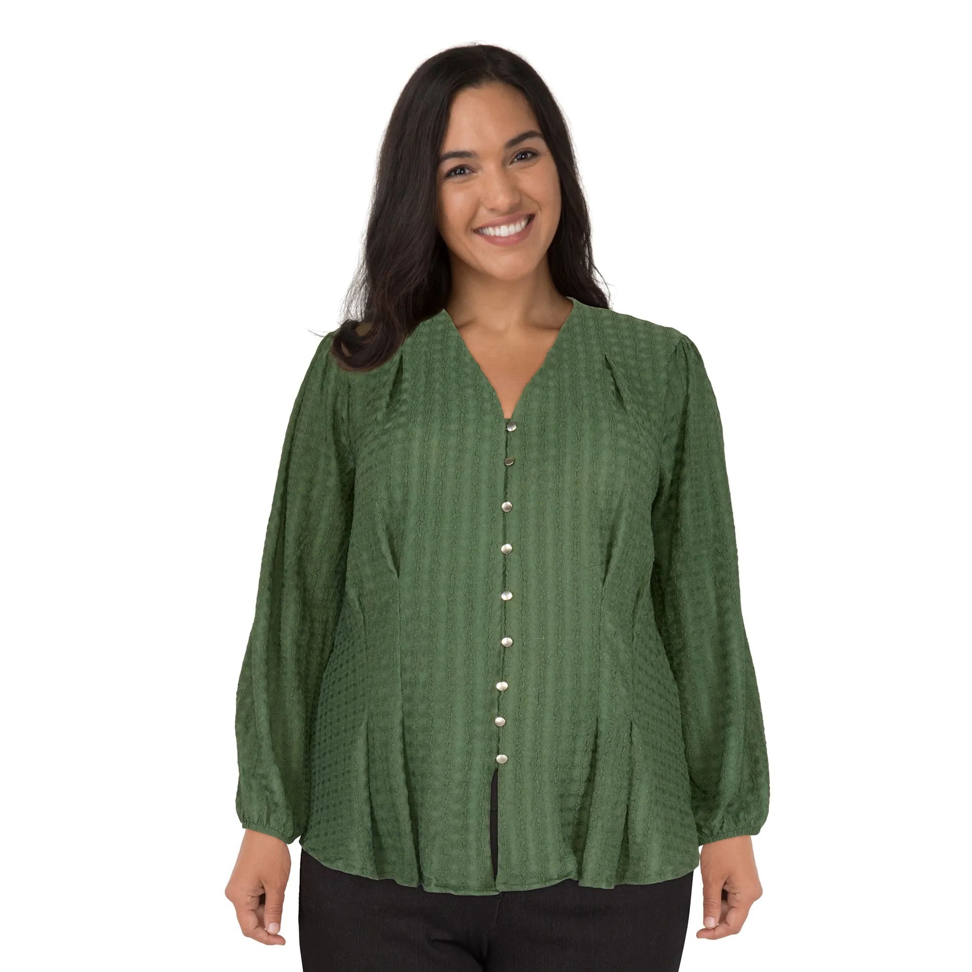 lily morgan Women's Plus V-Neck Top with Balloon Sleeves sold by Giant Tiger product image thumbnail 3