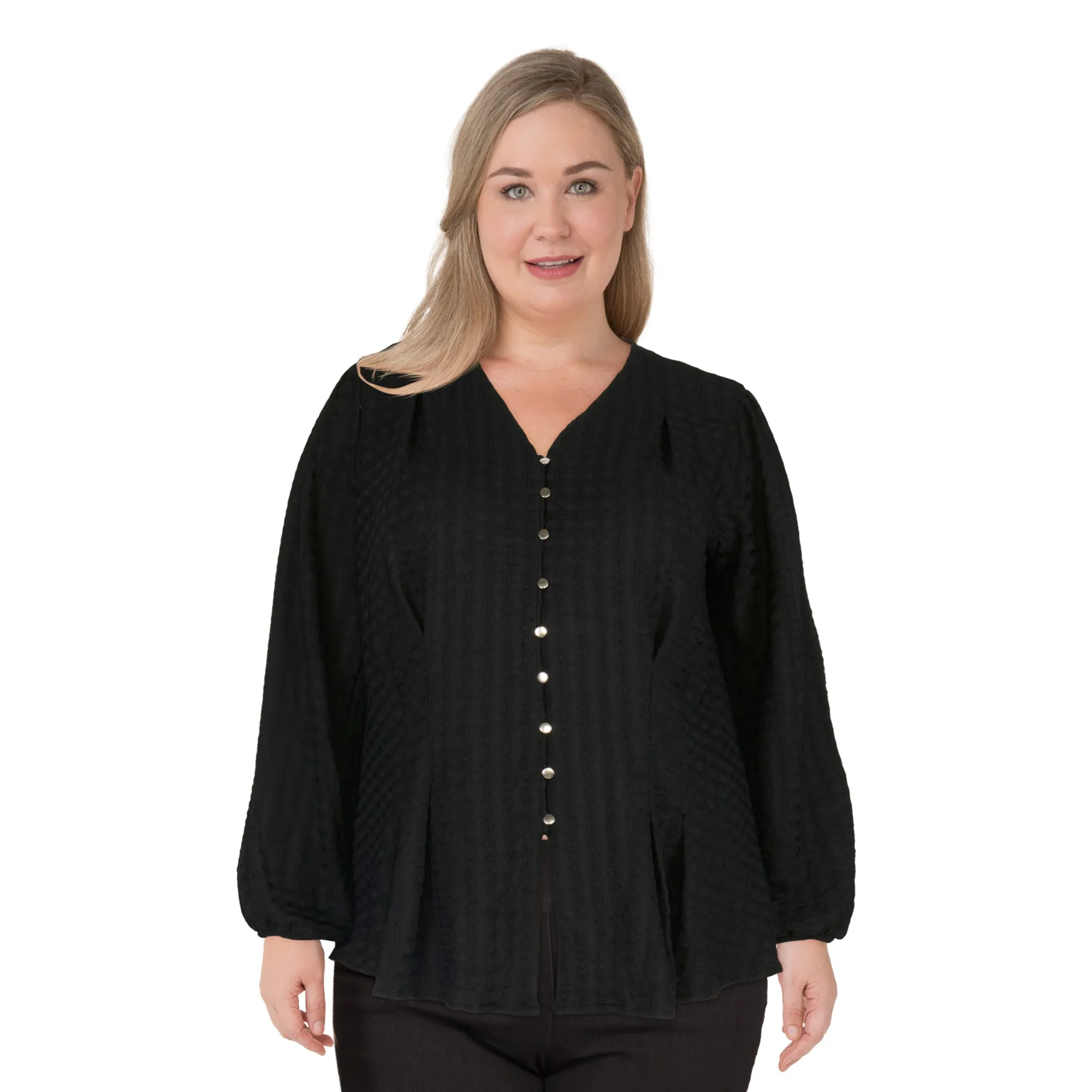 lily morgan Women's Plus V-Neck Top with Balloon Sleeves sold by Giant Tiger
