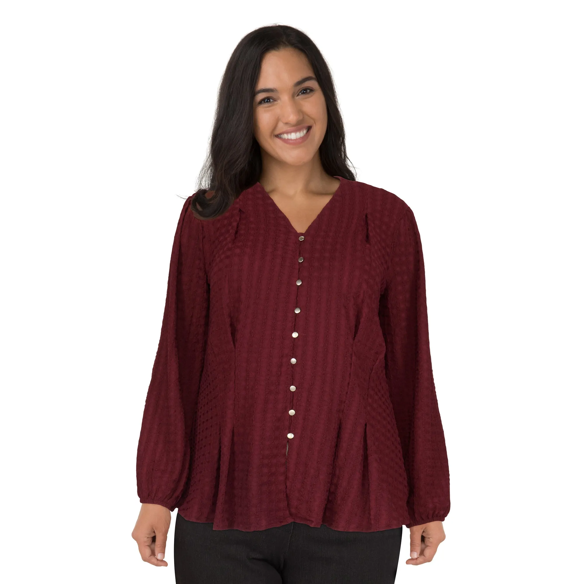 lily morgan Women's Plus V-Neck Top with Balloon Sleeves sold by Giant Tiger product image thumbnail 2