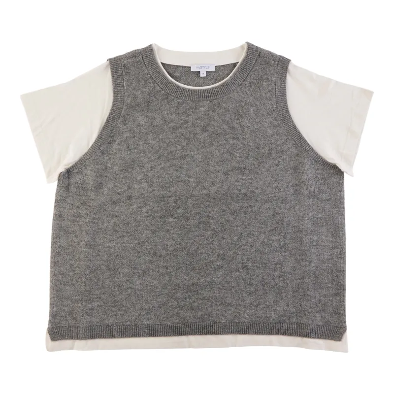 mySTYLE Women's Plus Short Sleeve Two-Fer Sweater Vest made by Giant Tiger