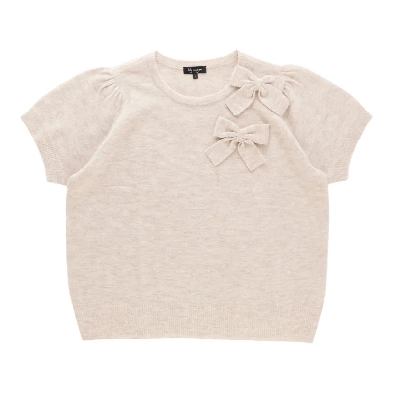 lily morgan Women's Plus Short Sleeve Sweater with Bow Detail made by Giant Tiger