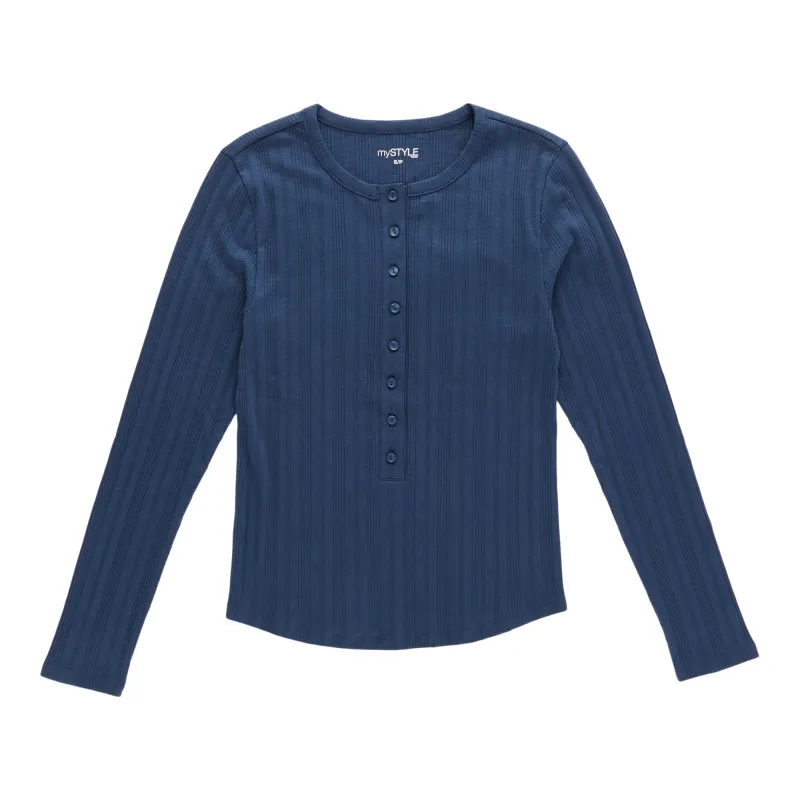 mySTYLE Women's Fitted Ribbed Henley made by Giant Tiger