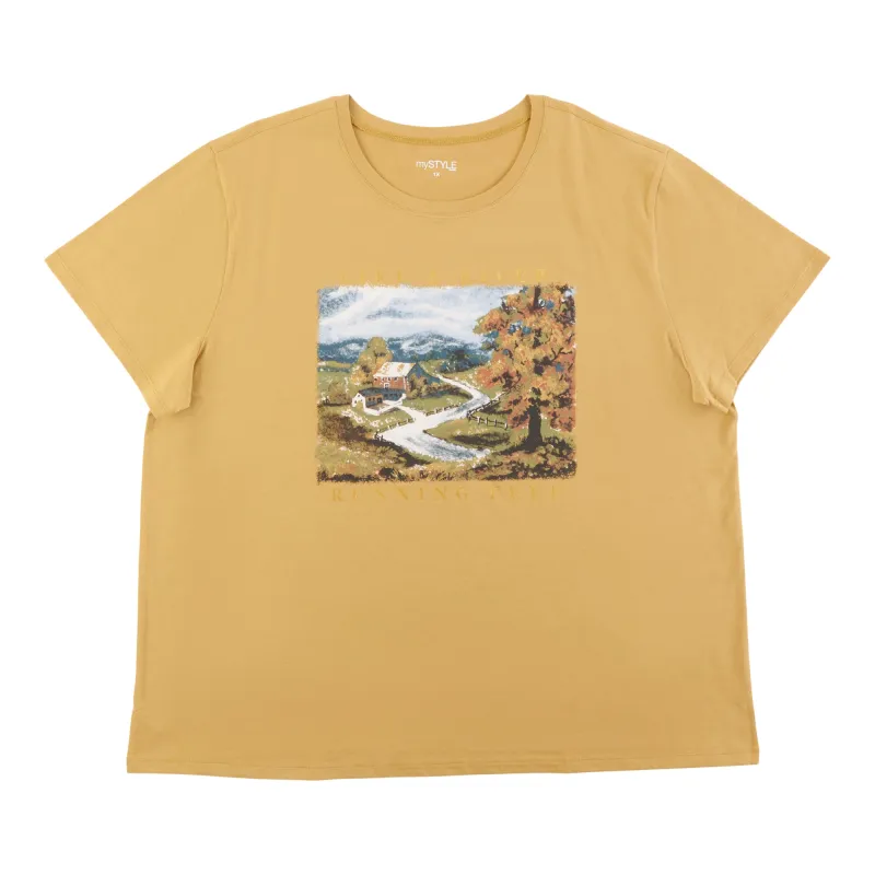 mySTYLE Women's Plus Scooped Neck Foil Tee made by Giant Tiger