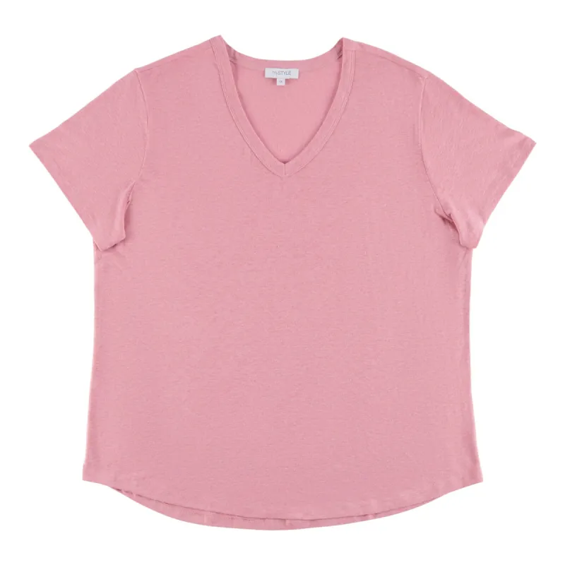 mySTYLE Women's Plus Festival V-Neck Linen T-Shirt sold by Giant Tiger
