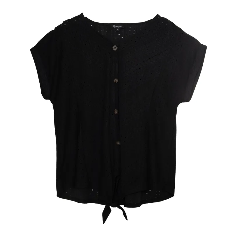 lily morgan Women's Tropical Eyelet Tie Front Top sold by Giant Tiger